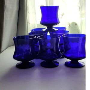 Seneca Glass co. "Fashionables" Cobalt Blue Optic Elegant Footed Water Glasses 8